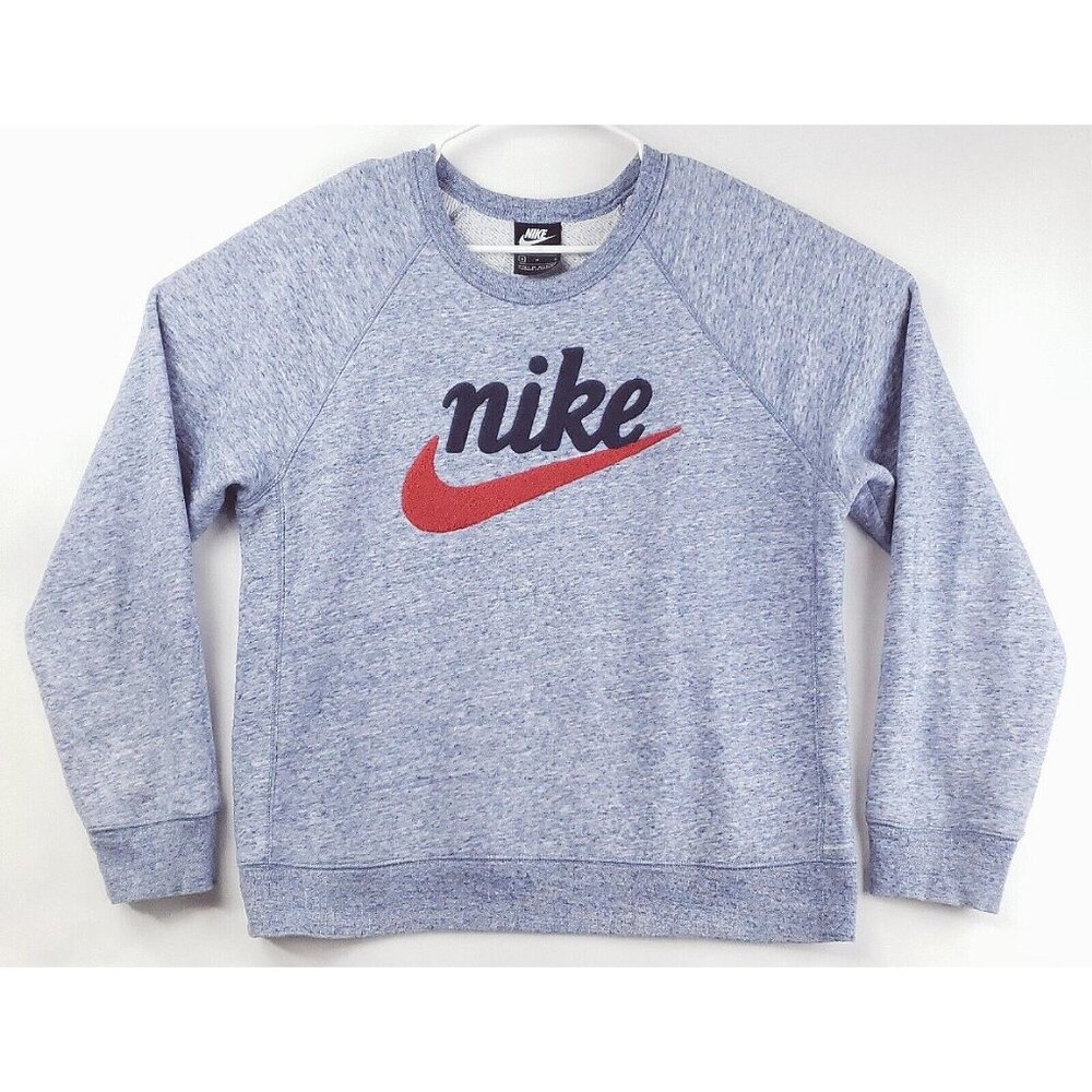 Nike Sweater Mens Medium Purple Cotton Long Sleeve Big Center Swoosh Crew Neck